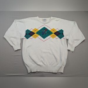 Golfer Argyle Sweater Pringle of Scotland Size XL Embroidered Hand Intarsia